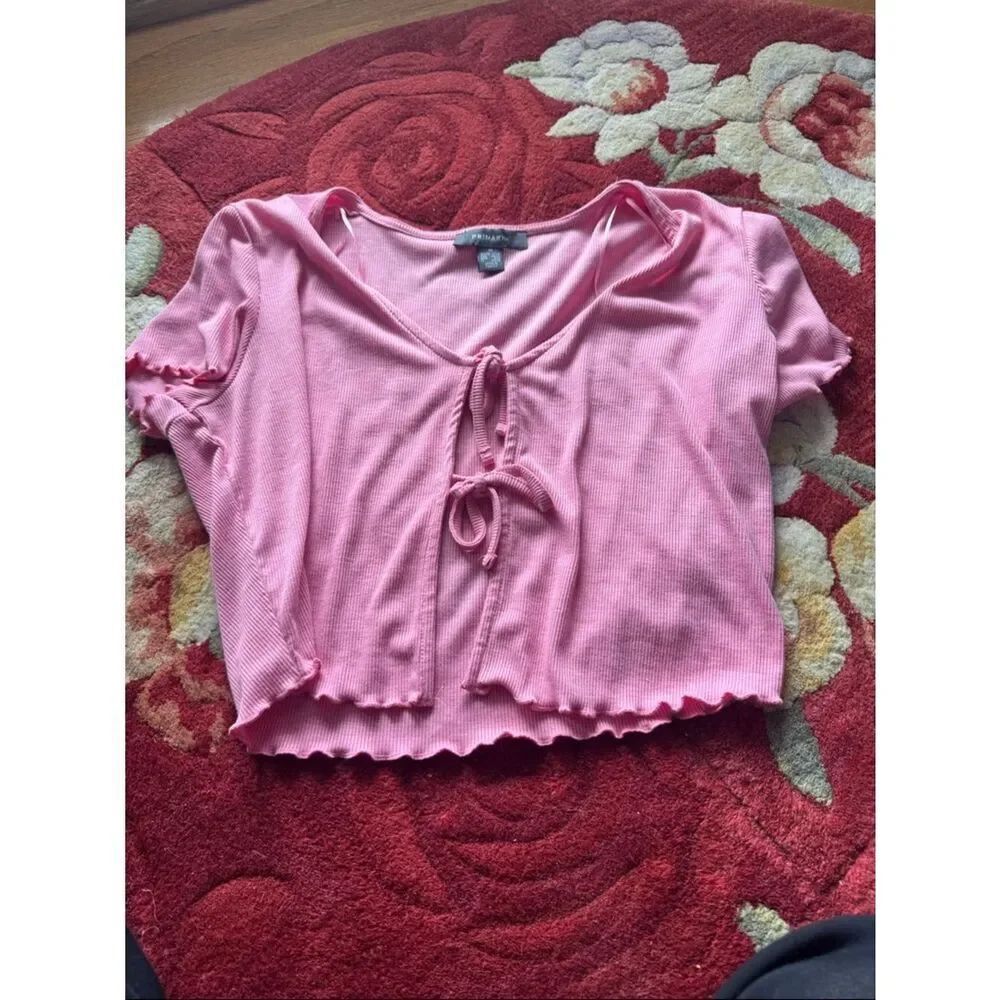Pink Tie-Front Ribbed Crop Top